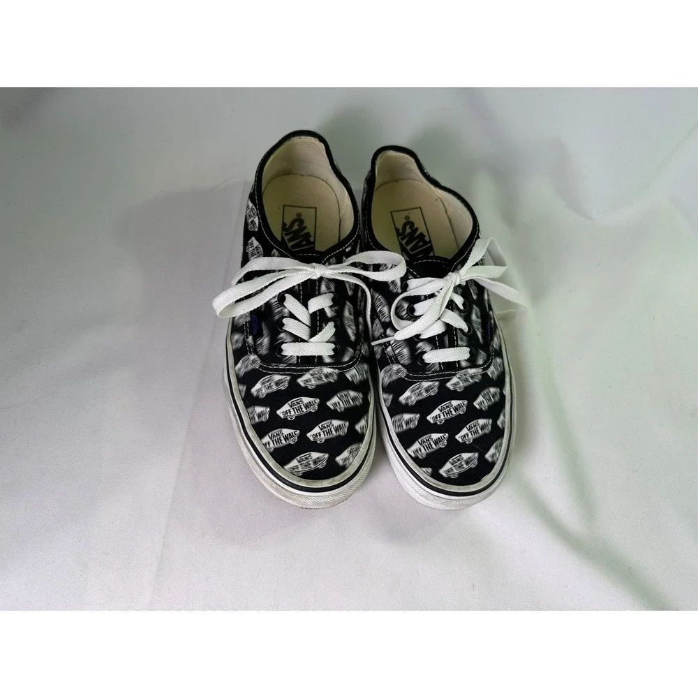 Vans Authentic Blurred Logo Black White Low Top Skate Shoes Mens 6 Womens 7.5‎